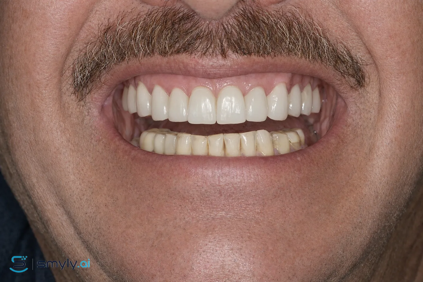 After: Smyly simulation of full arch restoration on the same smile