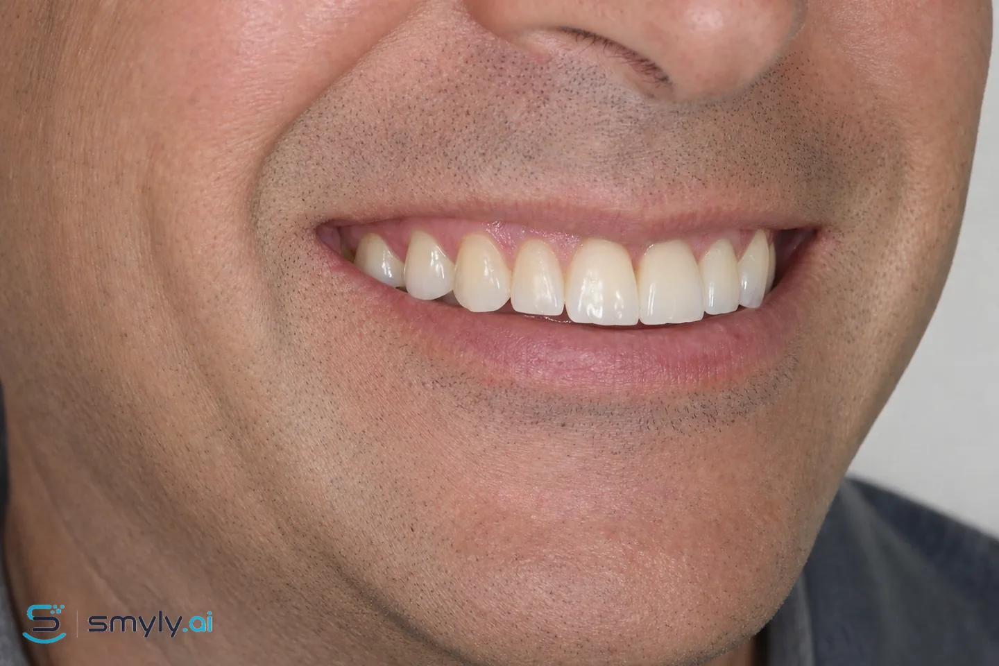 After: Smyly simulation of dental bridge on the same smile