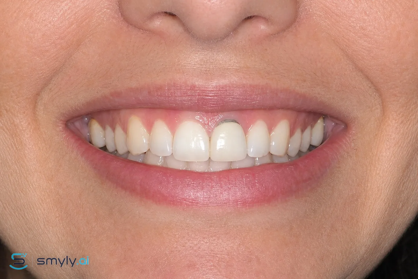 Before: sample smile before dark crown line fix
