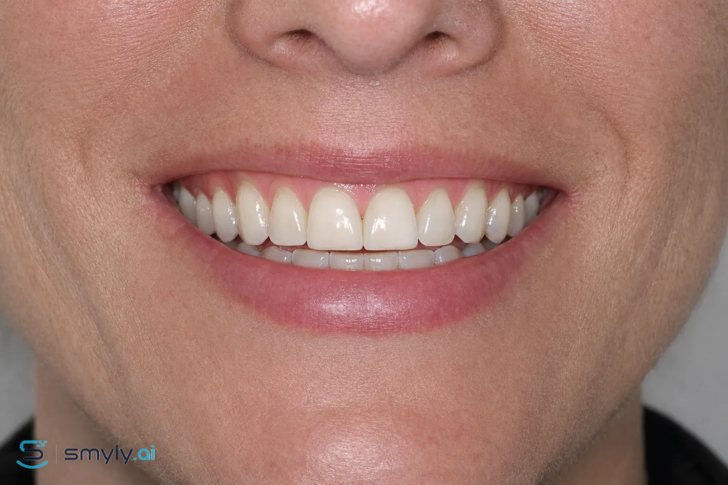 After: Smyly simulation of acid erosion repair on the same smile