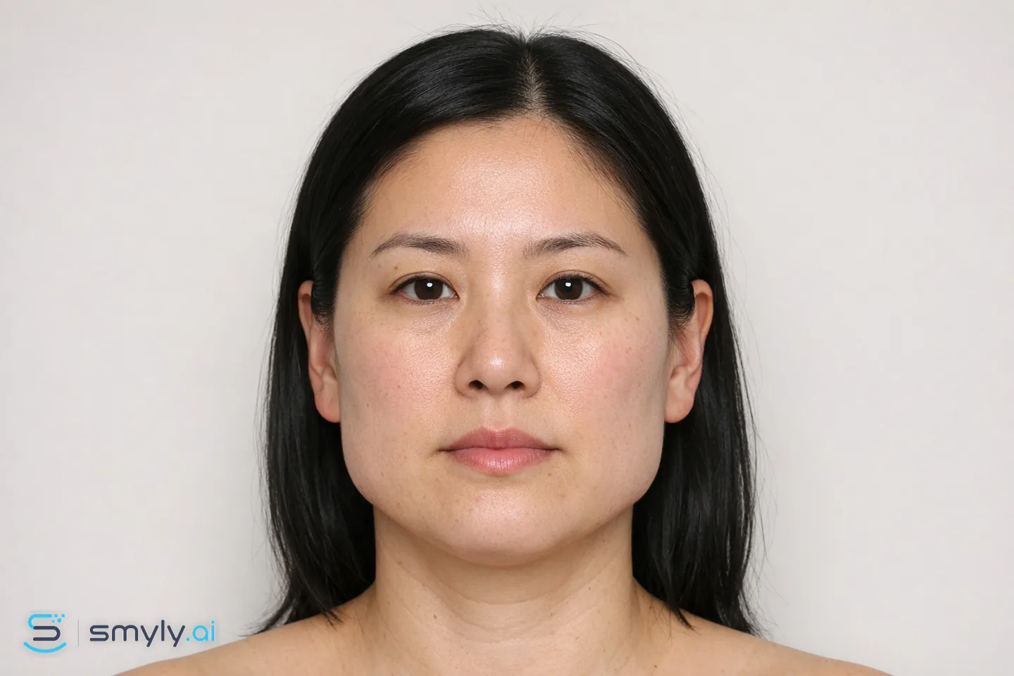 Before: sample smile before facial slimming (masseter)
