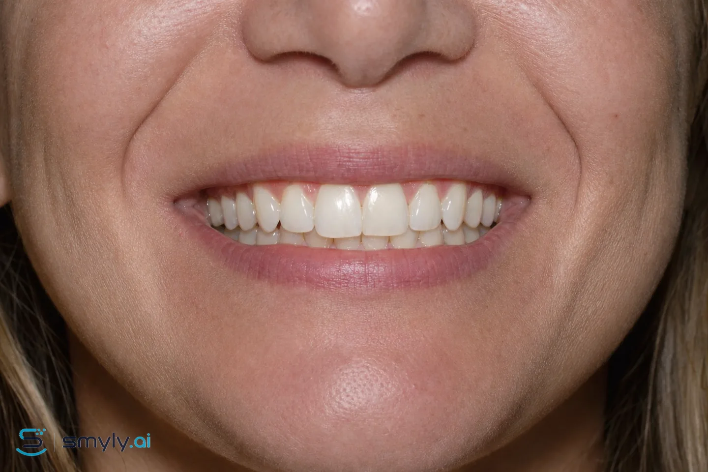 After: Smyly simulation of midline correction on the same smile
