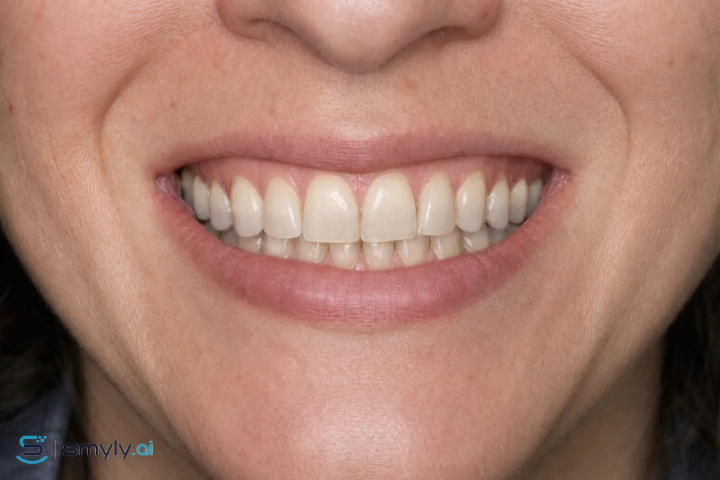 After: Smyly simulation of deep stain reduction on the same smile
