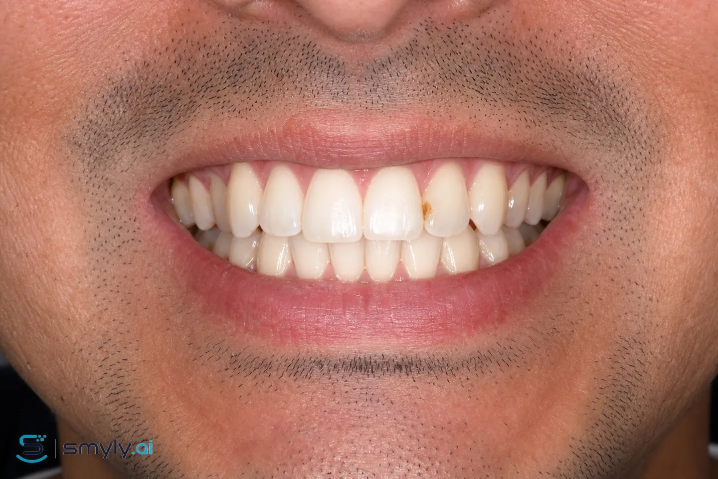 Before: sample smile before front tooth cavity repair