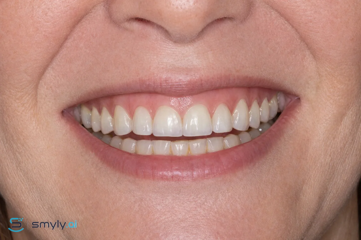 After: Smyly simulation of worn edge restoration on the same smile