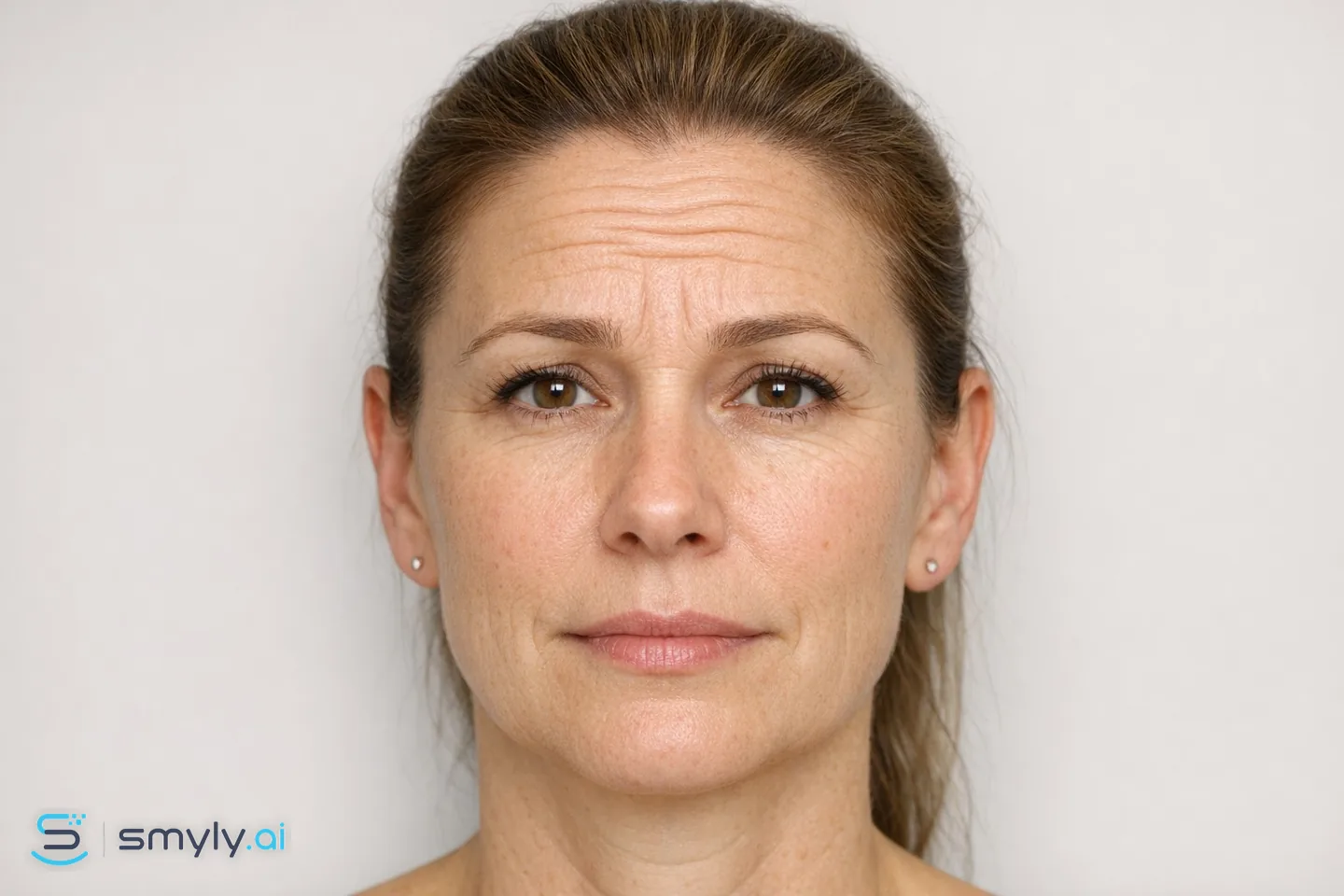 Before: AI model photo with visible forehead and frown lines